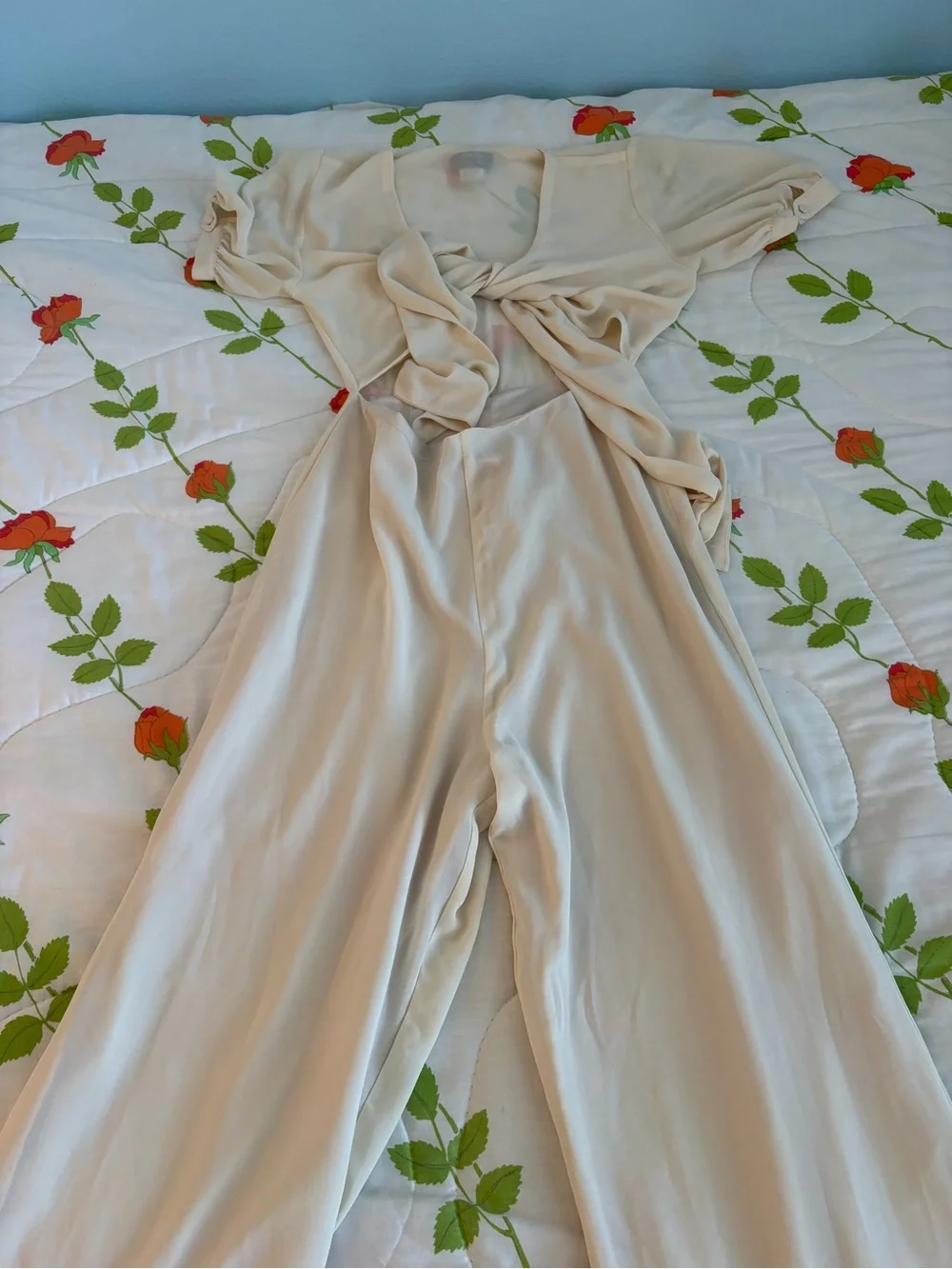 Nasty Gal Cream Blouse with Subtle Green Leaf Detail - Picture 2 of 5